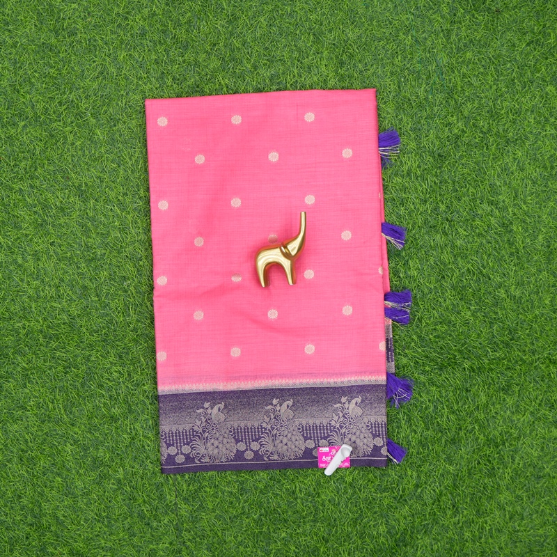 Pink and Violet Color Banarasi Silk Round Butta Fancy Saree