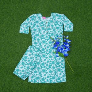 21 300 Sea Green Color Daisy Floral Printed 2-Piece Designer Dress