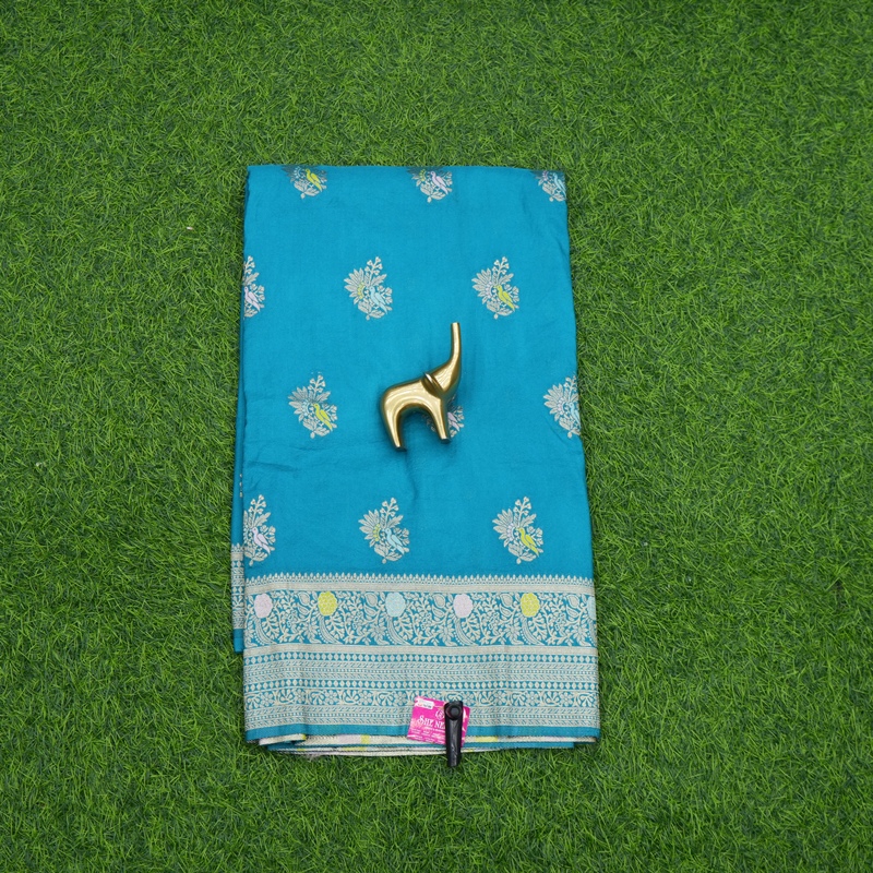 Turquoise Blue Color Banarasi Silk Butta & Meenakari Fancy Saree
