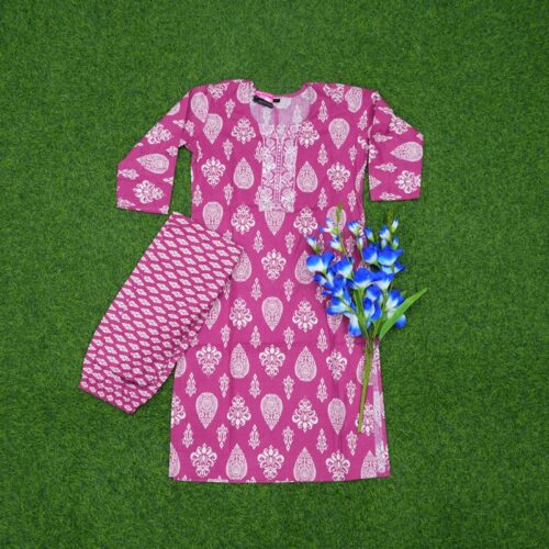 Pink Color Floral Printed 2-Piece Designer Dress