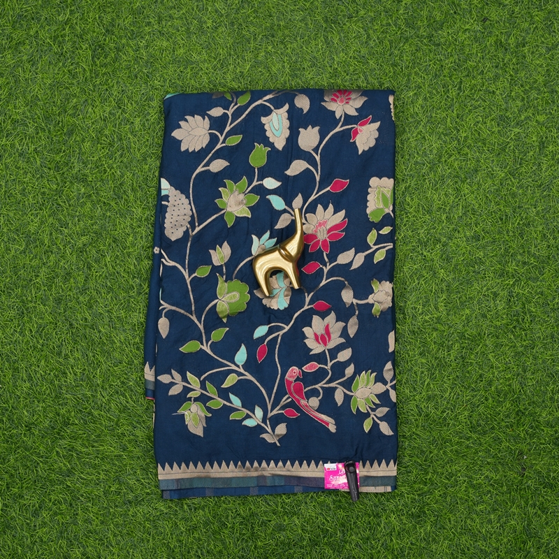 Navy Blue Color Banarasi Katan Silk Shikargah Fancy Saree