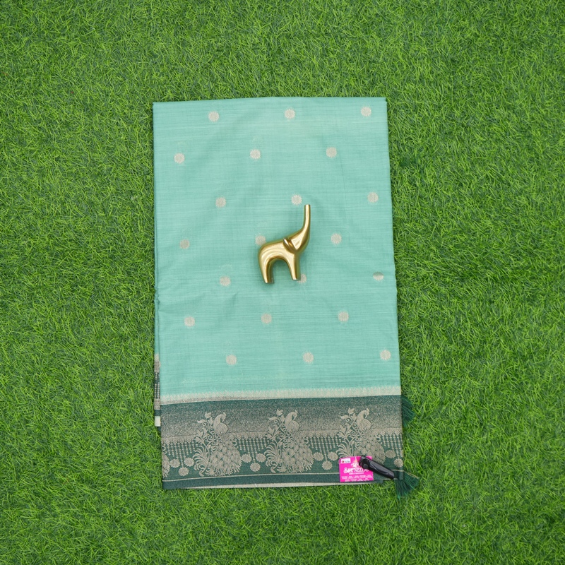 Sea Green and Green Color Banarasi Silk Round Butta Fancy Saree