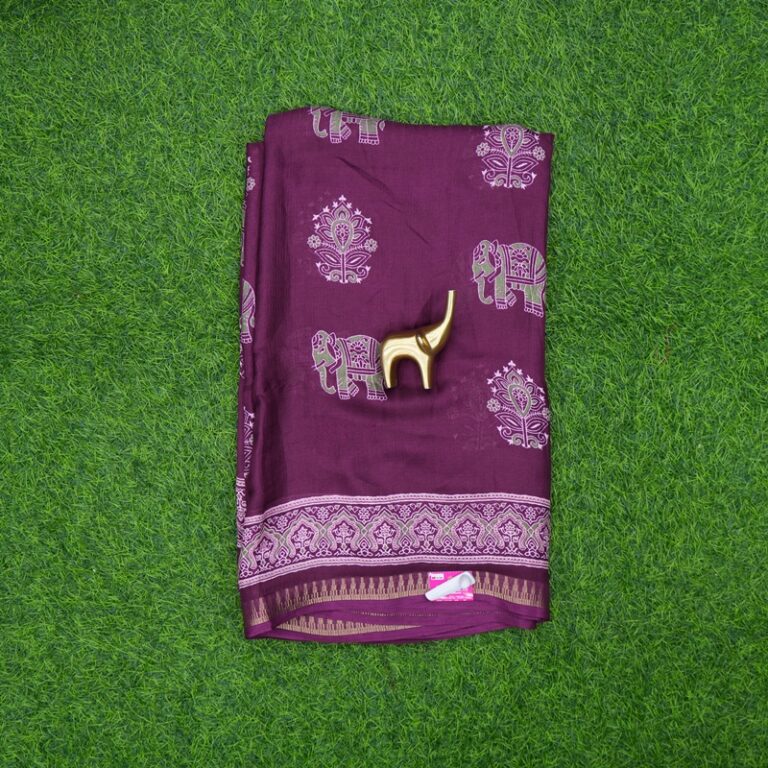 Wine Color Traditional Elephant Block Print Saree