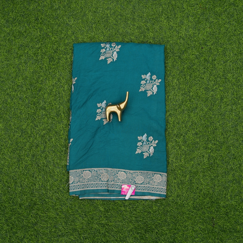 Teal Blue Color Banarasi Katan Silk Butta Fancy Saree