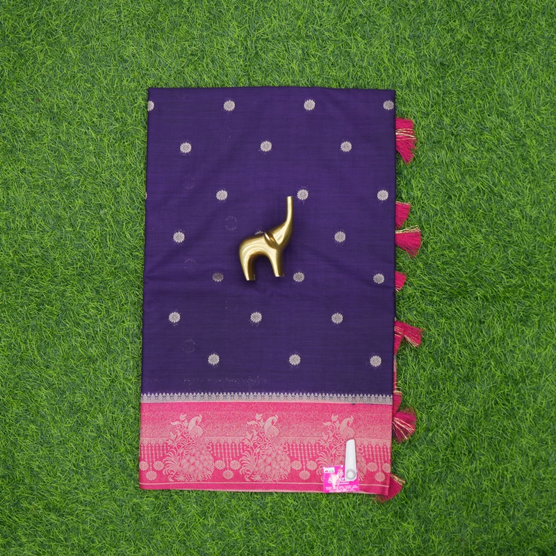 Purple and Pink Color Banarasi Silk Round Butta Fancy Saree