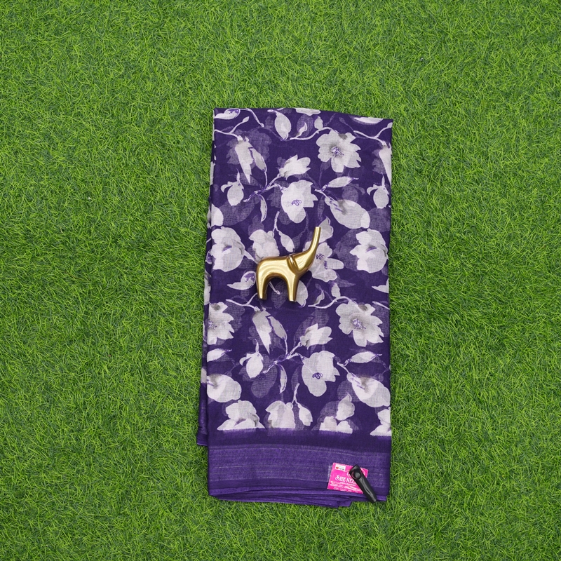 Purple Color Chiffon Georgette Floral Printed with Zari Border Saree