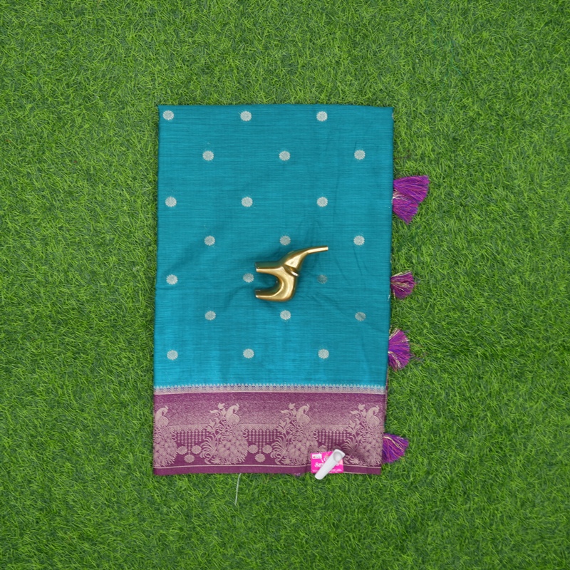 Teal Blue and Purple Color Banarasi Silk Round Butta Fancy Saree