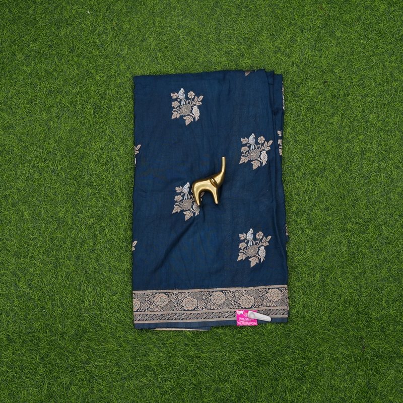 Navy Blue Color Banarasi Katan Silk Butta Fancy Saree