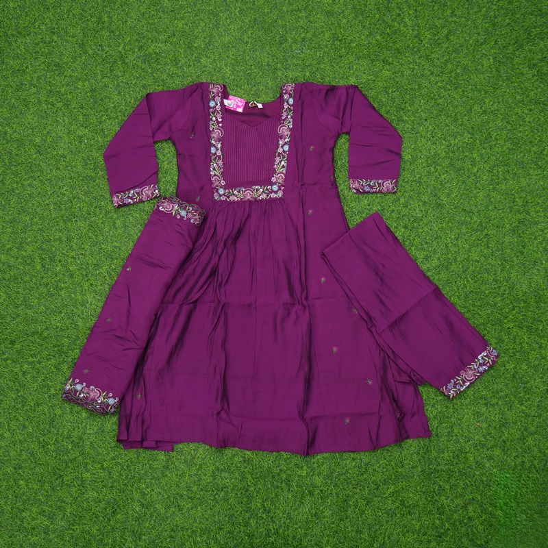 Purple Color Traditional Embroidered Anarkali 3-Piece Designer Dress