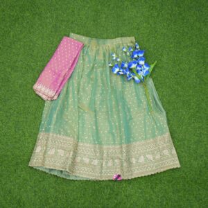 Pista Green and Pink Color Designer Traditional Half Saree