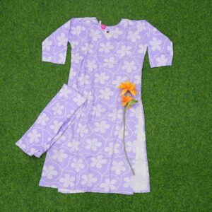 3.500 Lavender and White Block Printed Floral and Geometric Motifs Co-ord Set