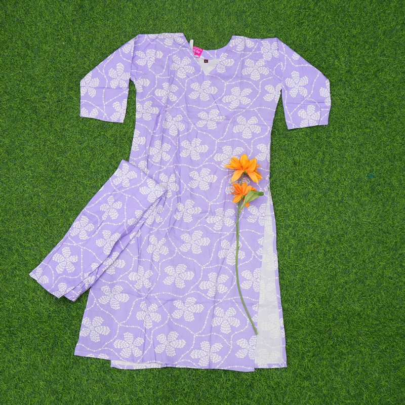Lavender and White Block Printed Floral and Geometric Motifs Co-ord Set