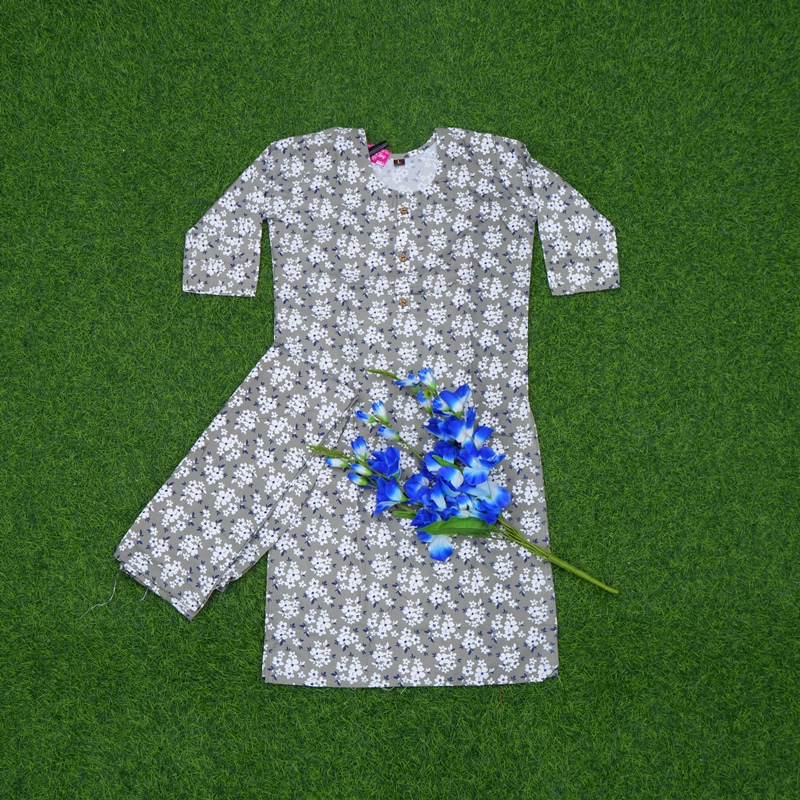 Grey Color Floral Printed 2-Piece Designer Dress