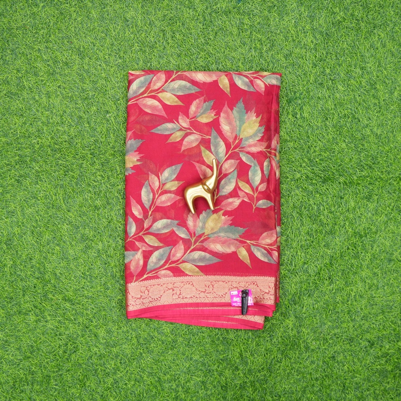 Red Color Leaf Printed Georgette Traditional Zari Border Saree
