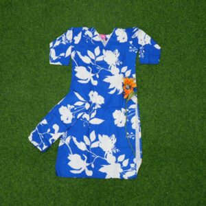 4.500 Blue and White Color Large Floral Printed Motifs Ethnic Co-ord Set