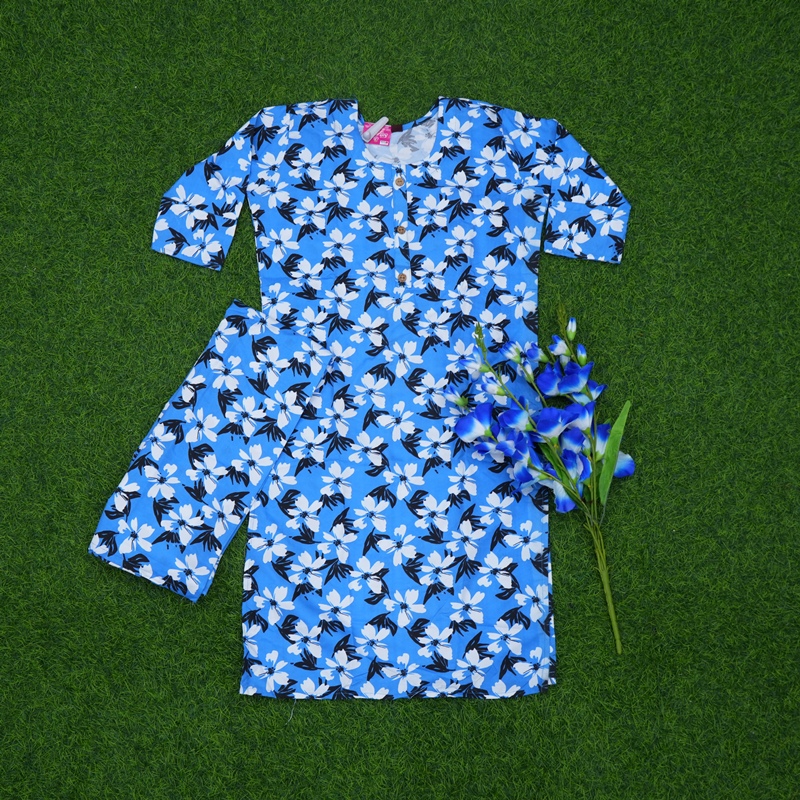 Blue Color Bold Floral Printed 2-Piece Designer Dress