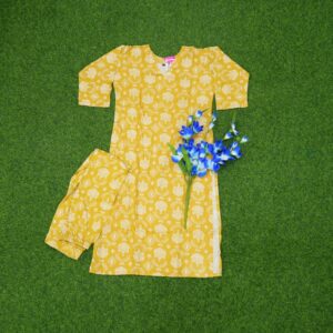 5.500 Mustard Yellow and White Color Floral Printed Ethnic Co-ord Set