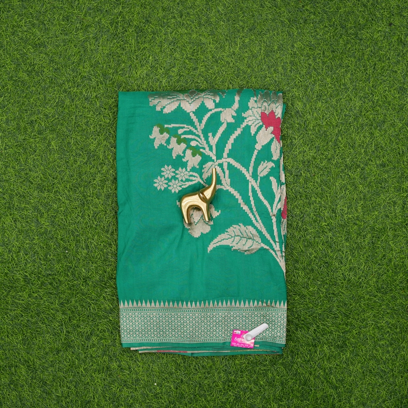Rama Green Color Banarasi Silk Floral Butta Fancy Saree