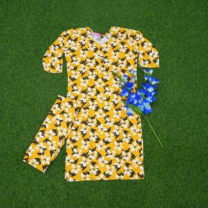 6 300 Mustard Yellow Color Bold Floral Printed 2-Piece Designer Dress