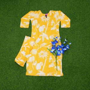 Yellow and White Color Large Floral Motifs Ethnic Co-ord Set
