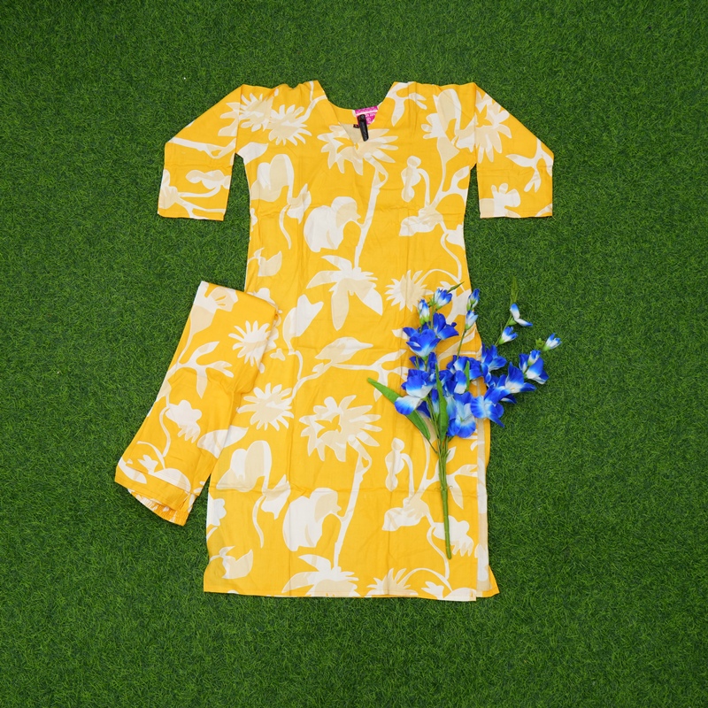Yellow and White Color Large Floral Motifs Ethnic Co-ord Set