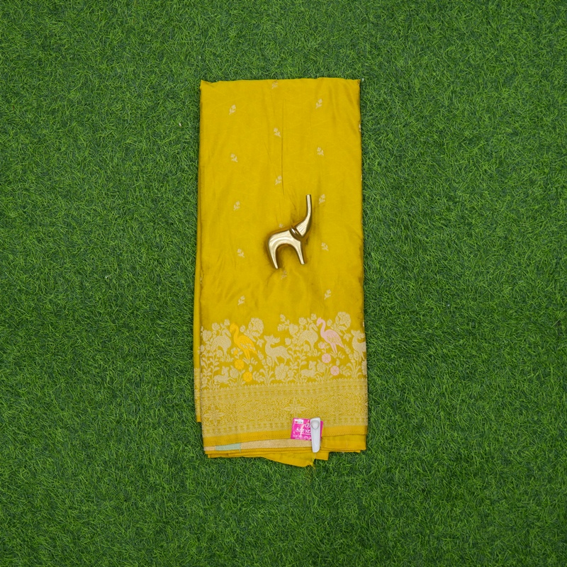 Mustard Yellow Color Banarasi Soft Silk Designer Fancy Saree