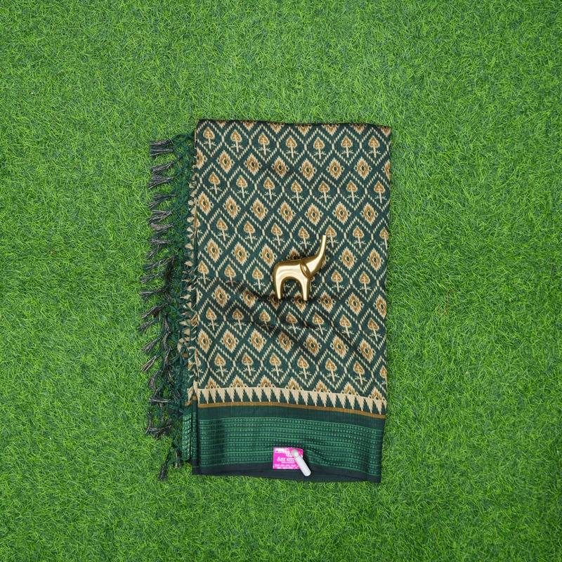 Bottle Green Color Traditional Geometric Ikkat Print Saree