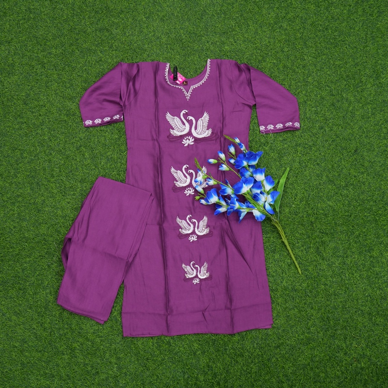 Purple Color Floral Embroidered 2-Piece Designer Dress