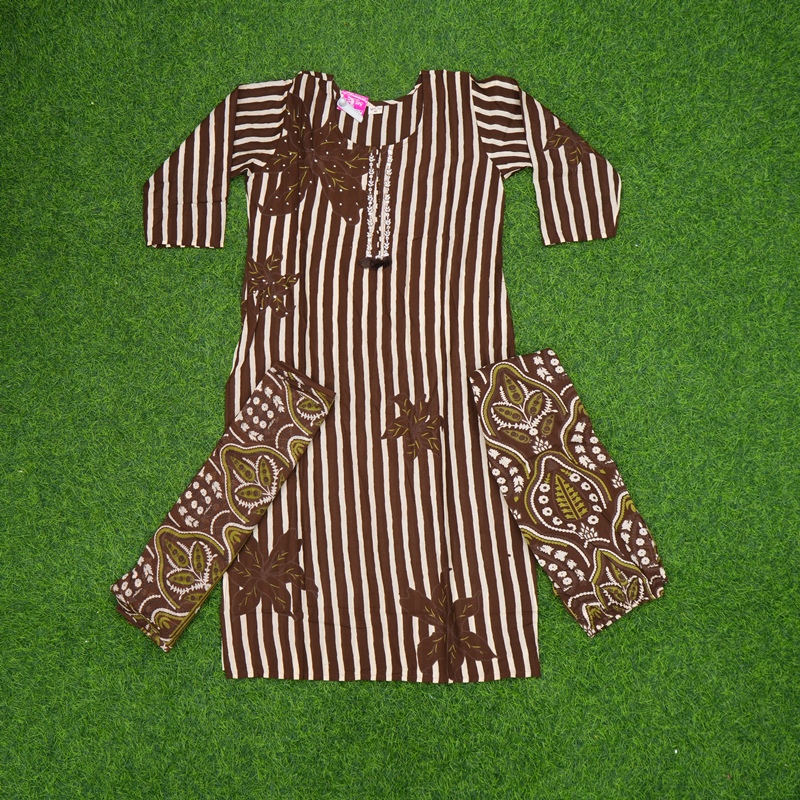 Brown Color Floral Applique Printed 3-Piece Designer Dress