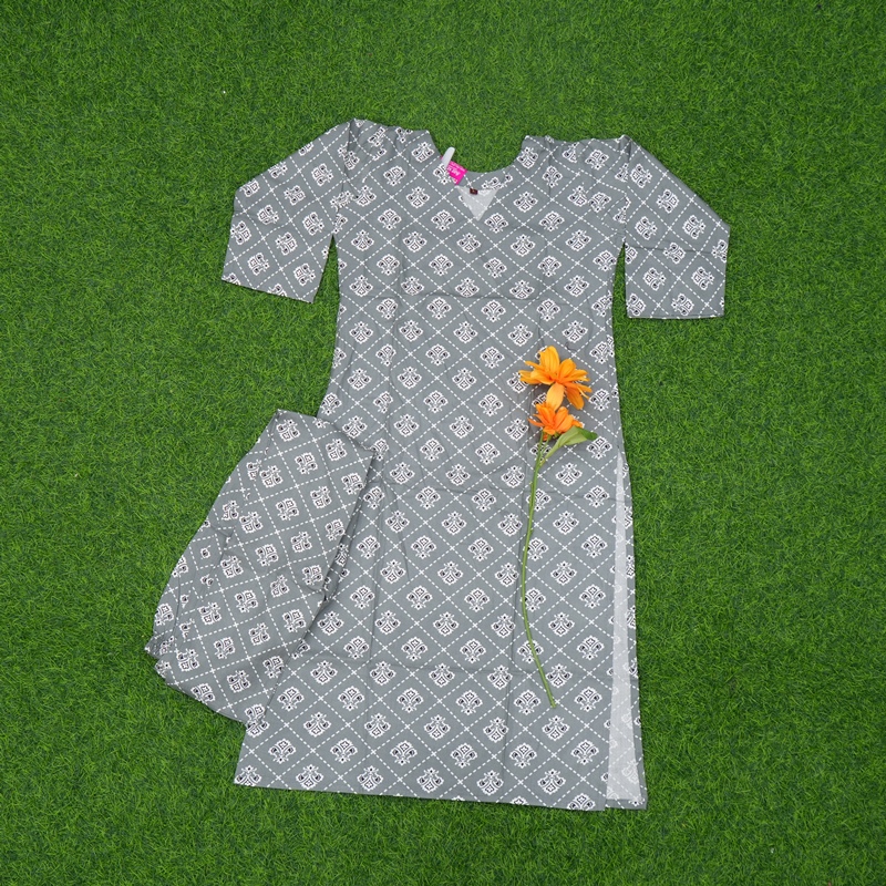 Grey and White Color Geometric Bandhani Printed Ethnic Co-ord Set