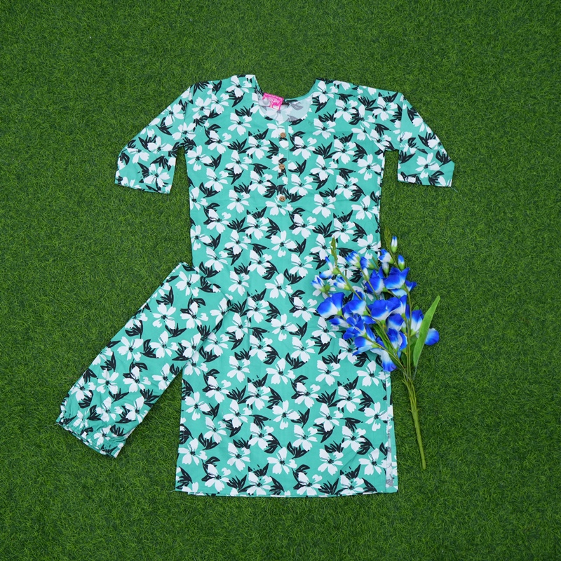 Mint Green Color Bold Floral Printed 2-Piece Designer Dress