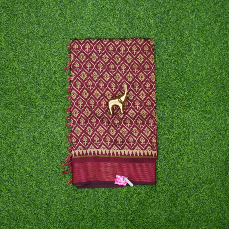 Maroon Color Traditional Geometric Ikkat Print Saree