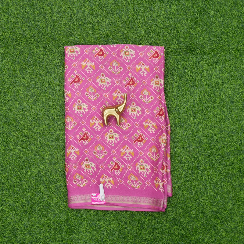 Pink Color Traditional Ikat Geometric Print Silk saree