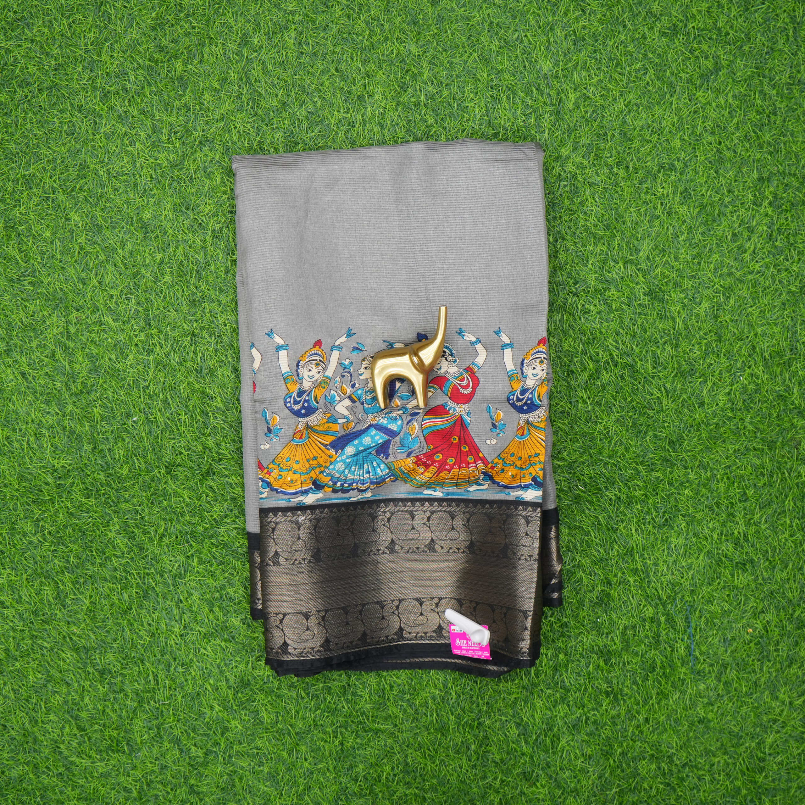 Grey and Black Color Color Daily Wear Saree