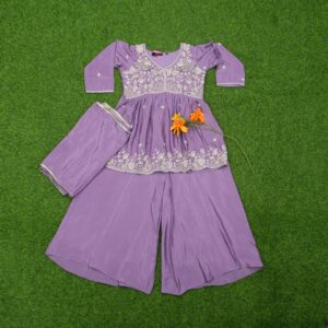 1 1950 LAVENDER Lavender Color White Floral Embroidered Designer Sharara Set