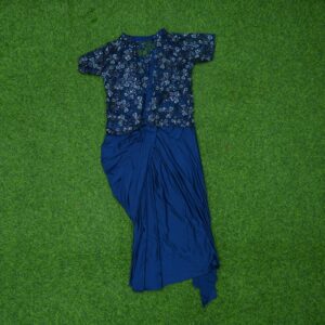 1 2400 Navy Blue Color Ready-to-Wear Indo-Western Saree with Embroidered Jacket