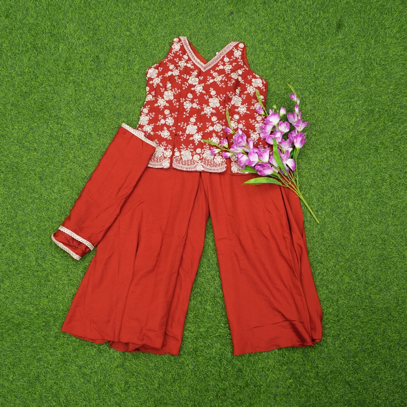 Orange Color Georgette Floral Embroidered Designer Sharara Set