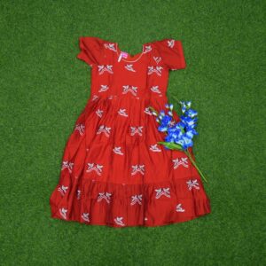 Rust Orange Color Dove Motifs Printed Designer Long Frock