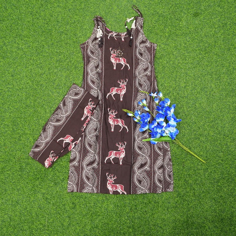 Dark Brown Color Printed Strappy 2-Piece Designer Dress