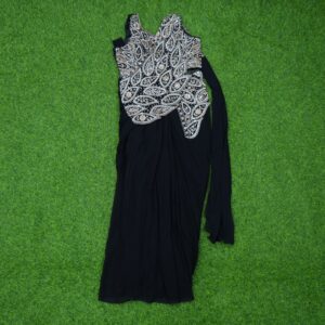 13 2240 Black Color Ready-to-Wear Indo-Western Saree with Embroidered Leaf-Pattern