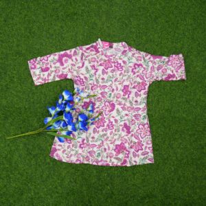 13 350 White and Pink Color Floral Vines and Leaf Print Designer Top