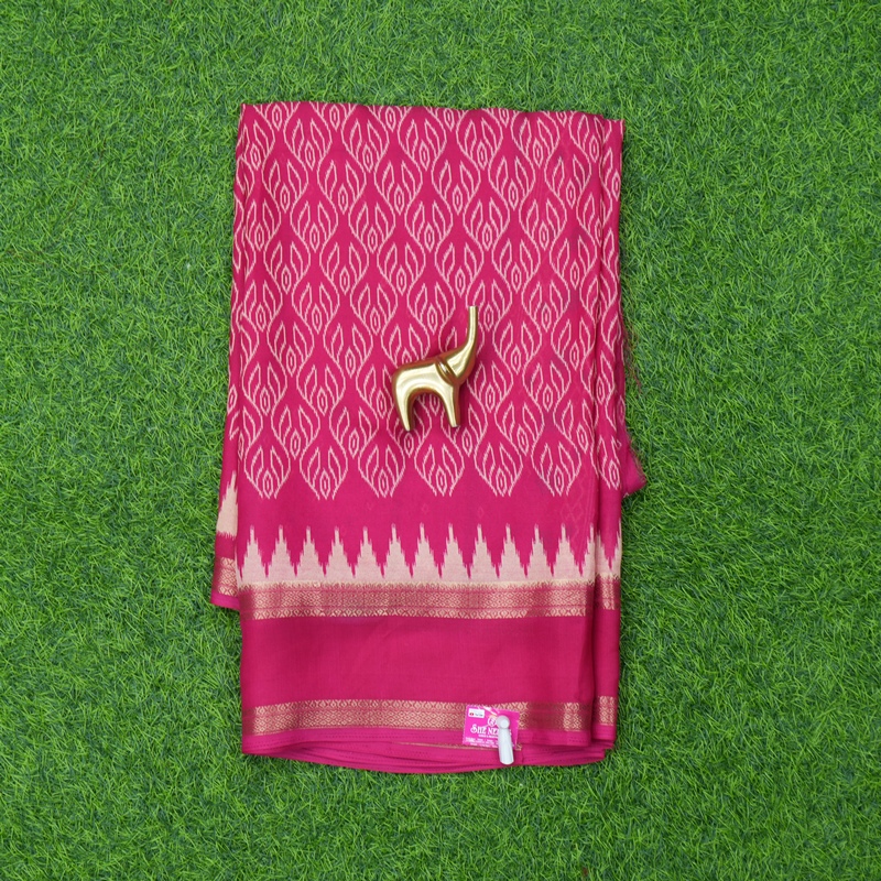 Rani Pink Color Geometric Pochampally Ikat Print Saree