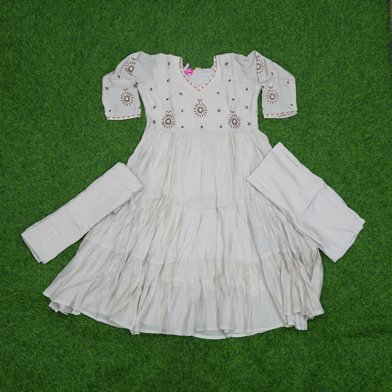 White Color Traditional Thread Embroidered Anarkali 3-Piece Designer Dress