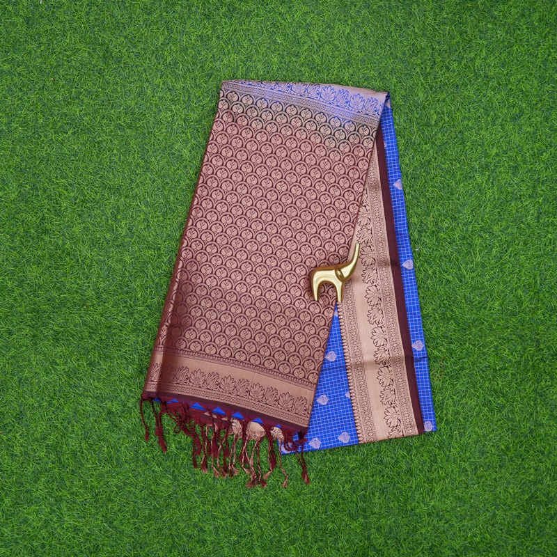 Blue and Wine Color Traditional Kanjivaram Art Fancy Saree