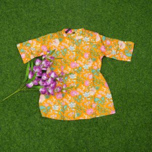 Mustard Yellow Color Floral Vines and Leaf Print Designer Top