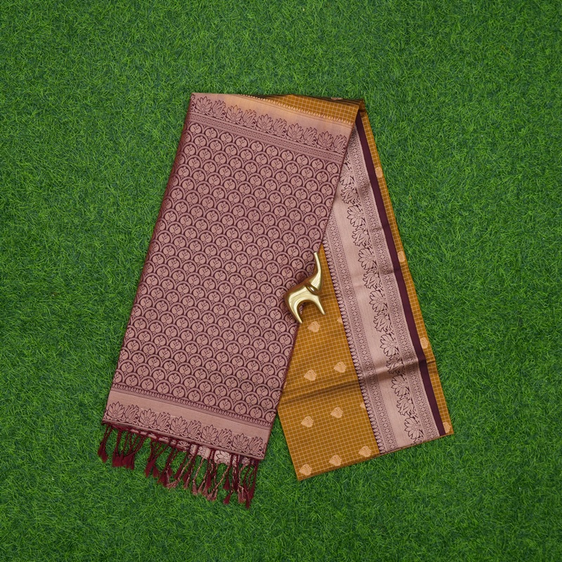 Mustard Yellow and Maroon Color Traditional Kanjivaram Art Fancy Saree