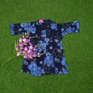 Navy Blue Color Outlined Large Floral Print Designer Top