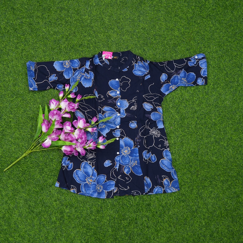 Navy Blue Color Outlined Large Floral Print Designer Top