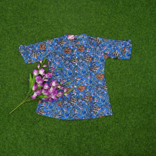 Royal Blue Color Floral Vine and Leaf Print Designer Top