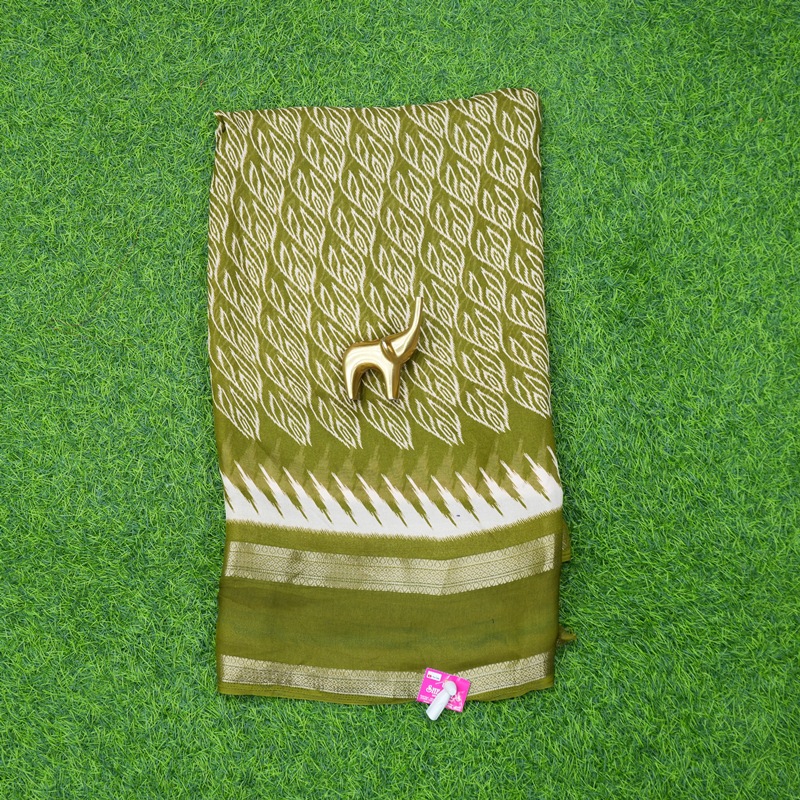 Mehendi Green Color Geometric Pochampally Ikat Print Saree